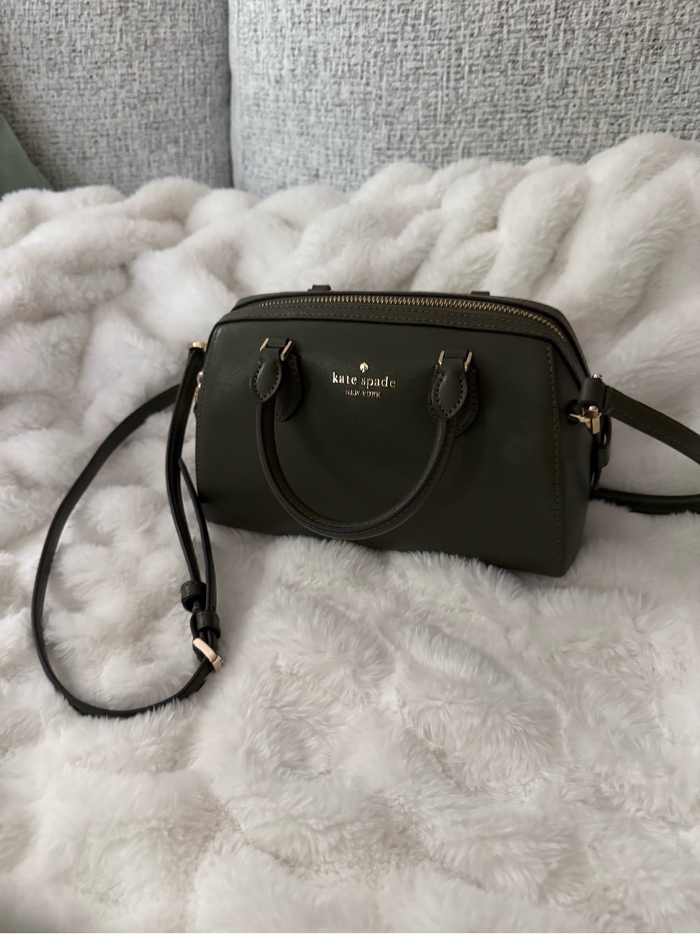 kate spade olive green crossbody satchel with gold hardware